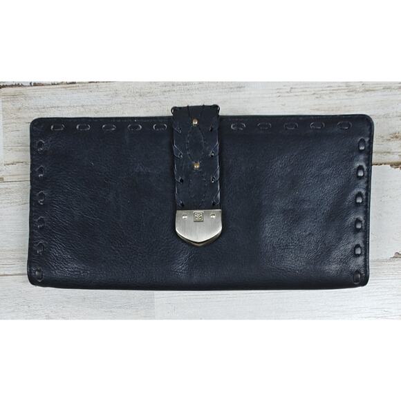 MICHAEL KORS Medium Bifold Flap Black Leather Wallet Palm Beach Continental - Picture 1 of 13